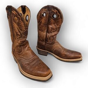 ARIAT Men Heritage Roughstock Western Leather Brown Square Toe Boots 8.5D